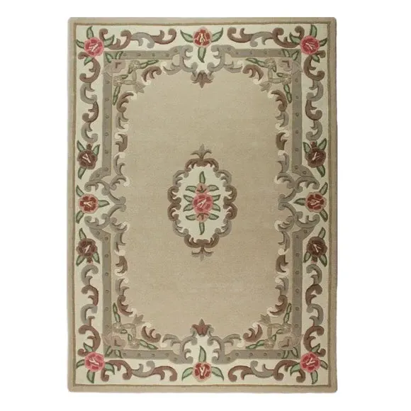 Aubusson Rug with Floral Pattern - Fawn, Wool image