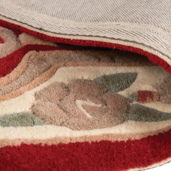 Aubusson Rug with Floral Pattern - Red, Wool
