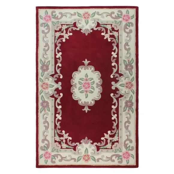 Aubusson Rug with Floral Pattern - Red, Wool image