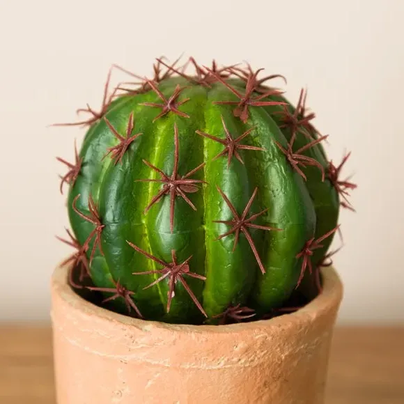 Ball Cactus Artificial Plant - Green, Terracotta