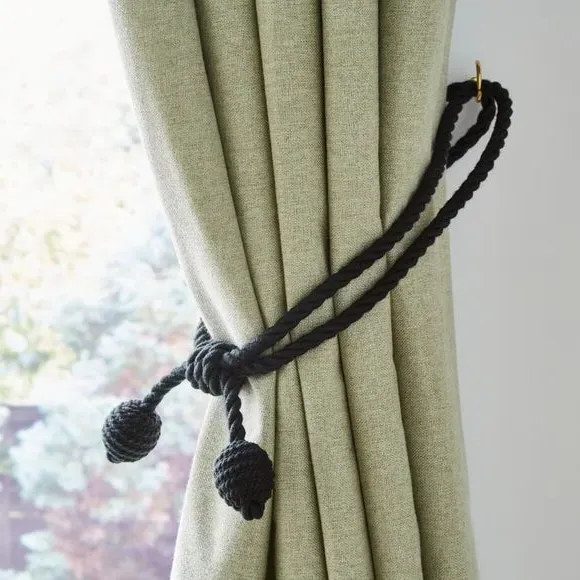 Ball Curtain Tieback - Black, Jute image