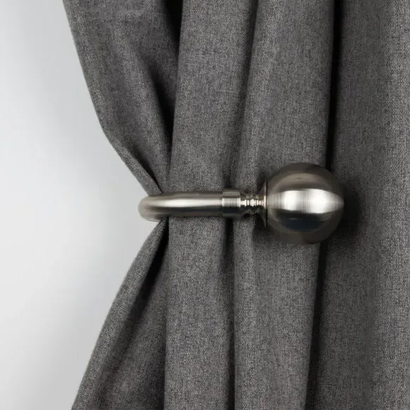 Ball Design Curtain Holdbacks - Satin Silver, Metal image