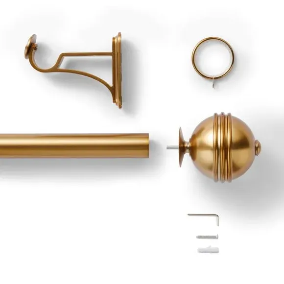 Ball Finial Curtain Pole with Rings - Antique Gold