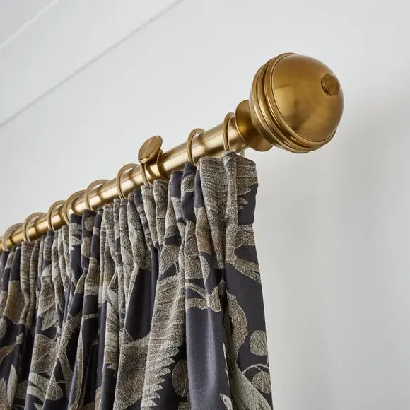 Ball Finial Curtain Pole with Rings - Antique Gold
