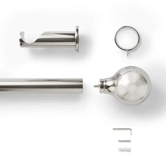 Ball Finial Curtain Pole with Rings - Antique Silver, Metal