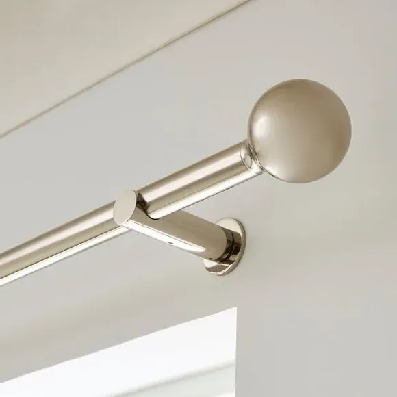 Ball Finial Curtain Pole with Rings - Antique Silver, Metal image