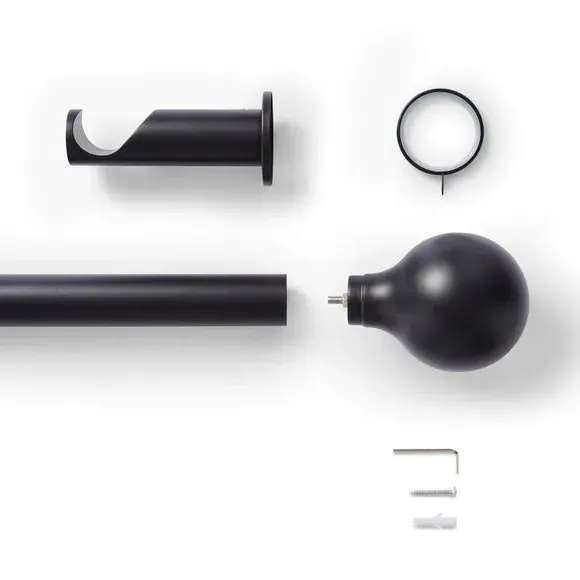 Ball Finial Curtain Pole with Rings - Black, Metal