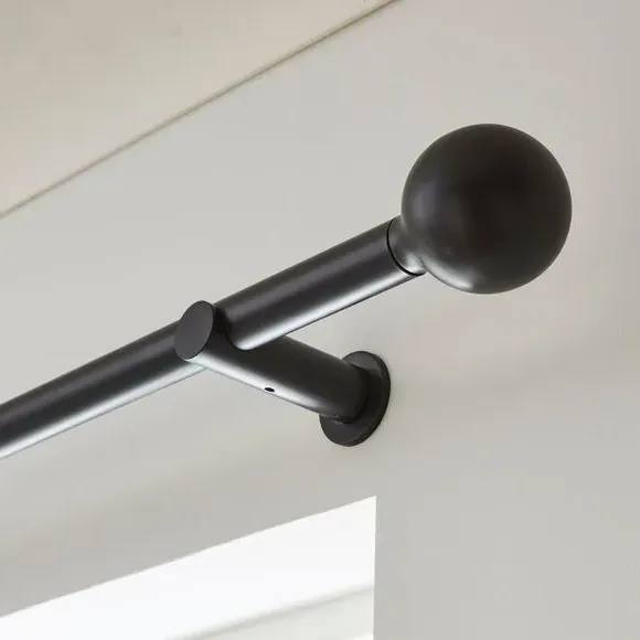 Ball Finial Curtain Pole with Rings - Black, Metal