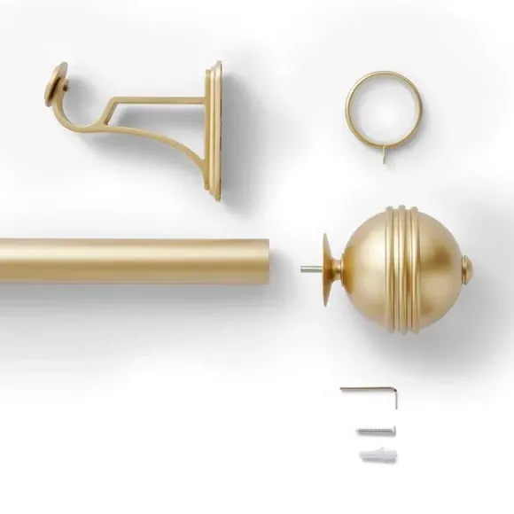 Ball Finial Curtain Pole with Rings - Brushed Gold