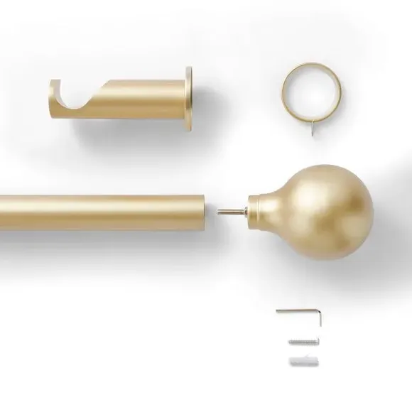 Ball Finial Curtain Pole with Rings - Brushed Gold, Metal
