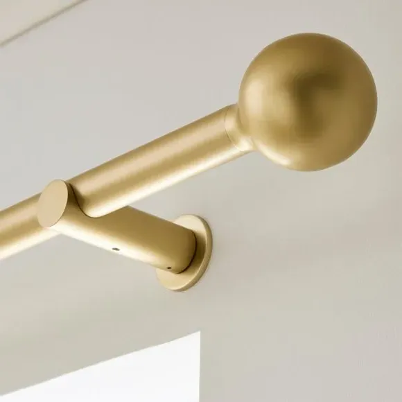Ball Finial Curtain Pole with Rings - Brushed Gold, Metal