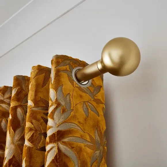Ball Finial Curtain Pole with Rings - Brushed Gold, Metal