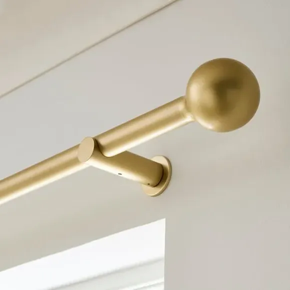 Ball Finial Curtain Pole with Rings - Brushed Gold, Metal