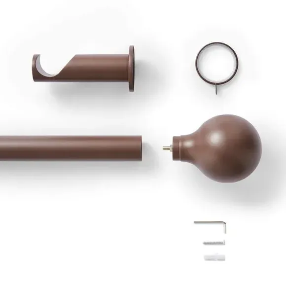 Ball Finial Curtain Pole with Rings - Cocoa, Metal