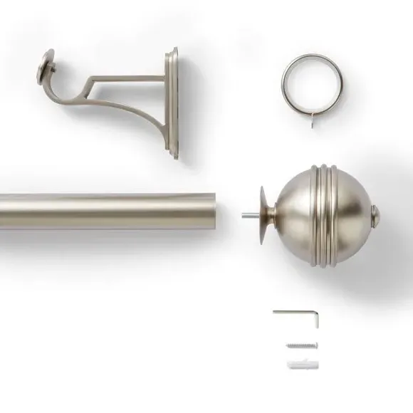 Ball Finial Curtain Pole with Rings - Nickel