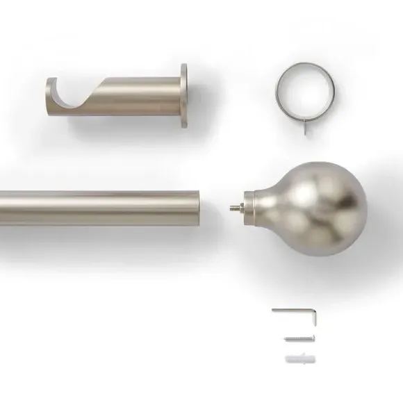 Ball Finial Curtain Pole with Rings - Nickel, Metal