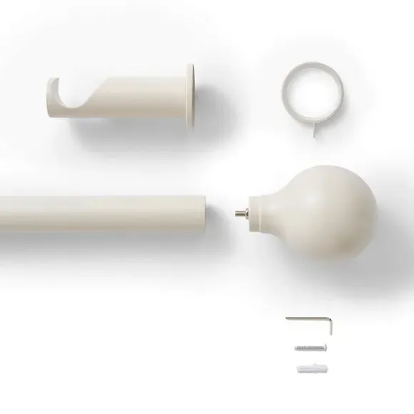 Ball Finial Curtain Pole with Rings - Sandstone, Metal