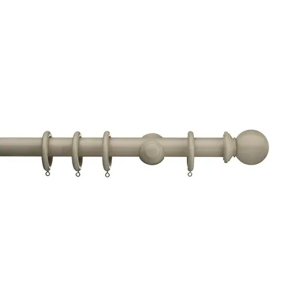 Ball Finial Curtain Pole with Rings - Taupe, Wood image