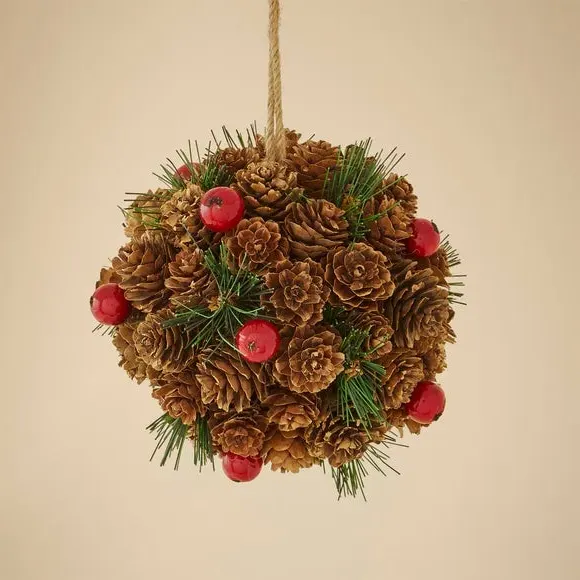 Ball Hanging Decoration - Brown, Pinecone