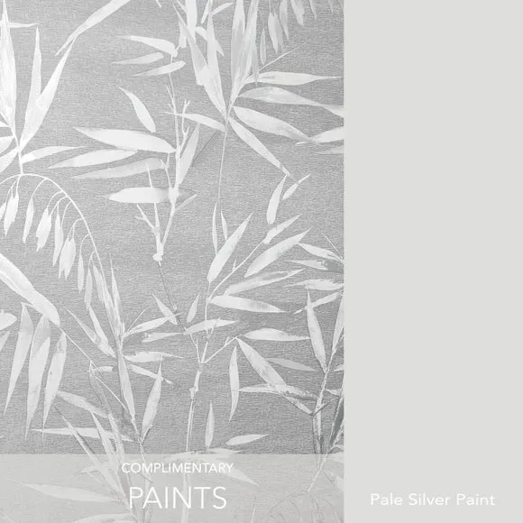 Bamboo Leaves Wallpaper - Grey, Metallic Finish
