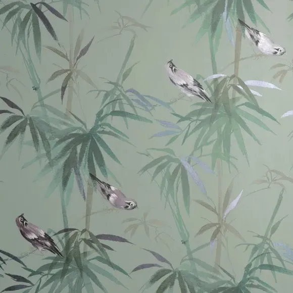 Bamboo Lilypad Wallpaper - Green, Watercolour