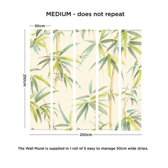 Bamboo Wall Mural - Green, Non-Woven Paper