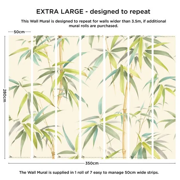 Bamboo Wall Mural - Green, Non-Woven Paper