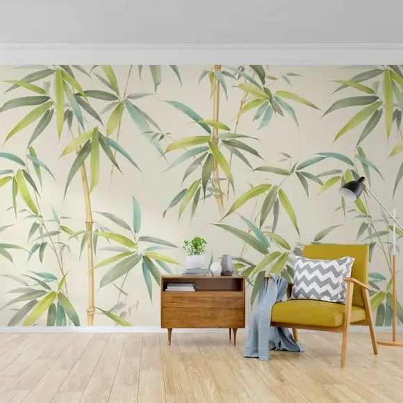 Bamboo Wall Mural - Green, Non-Woven Paper