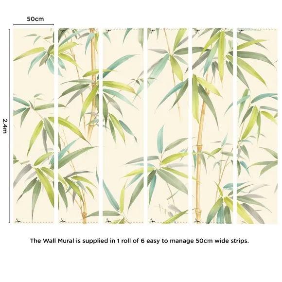 Bamboo Wall Mural - Green, Non-Woven Paper