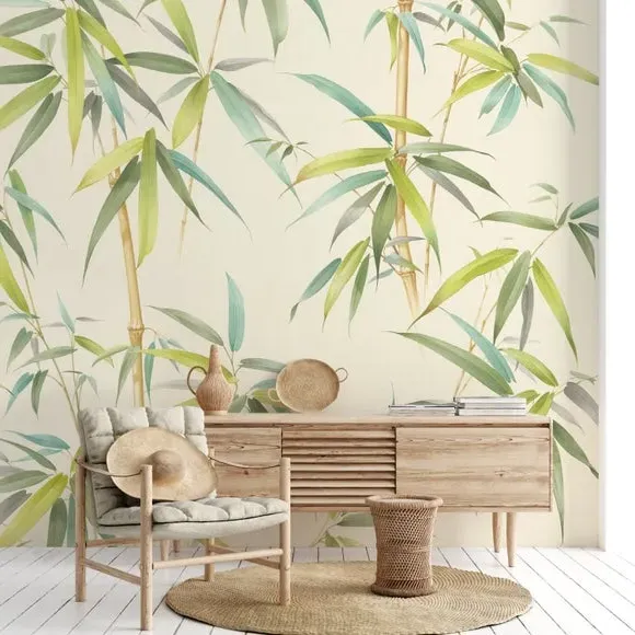 Bamboo Wall Mural - Green, Non-Woven Paper image