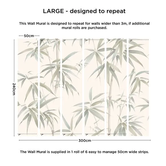 Bamboo Wall Mural - Sage, Non-Woven Paper