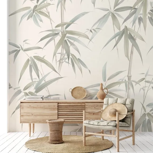 Bamboo Wall Mural - Sage, Non-Woven Paper