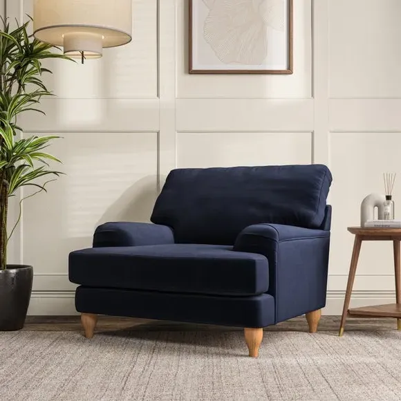 Bandaged Arm Armchair with Pleats - Navy, Velvet