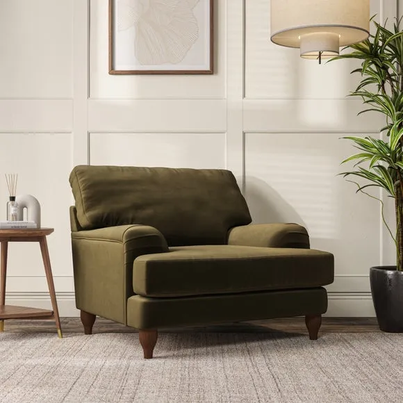 Bandaged Arm Armchair with Pleats - Olive, Velvet