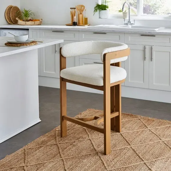Bar Stool with Arms - Dark Oak, Boucle