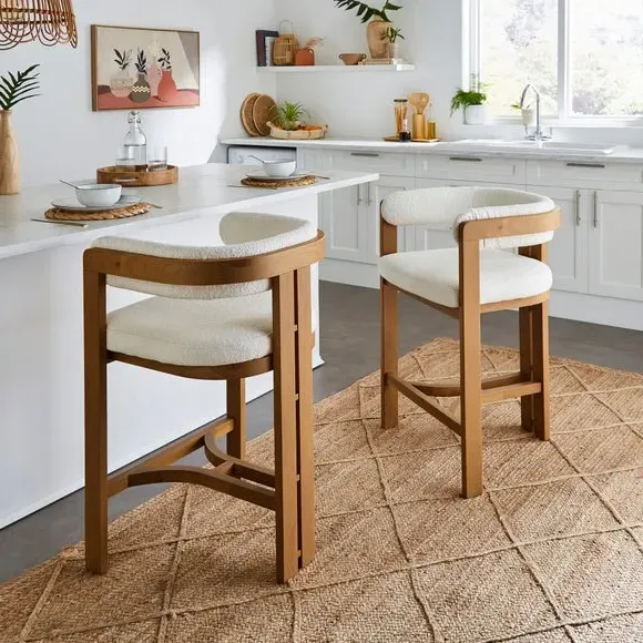 Bar Stool with Arms - Dark Oak, Boucle