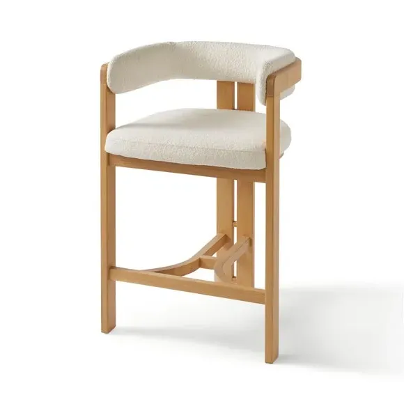 Bar Stool with Arms - Natural, Boucle