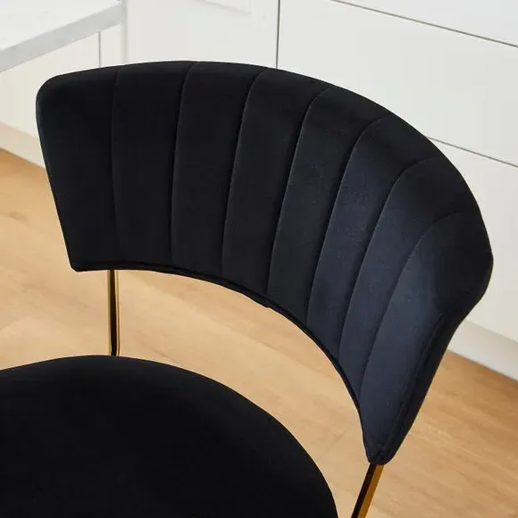 Bar Stool with Curved Back - Black, Velvet