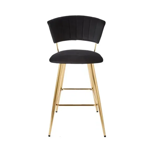 Bar Stool with Curved Back - Black, Velvet