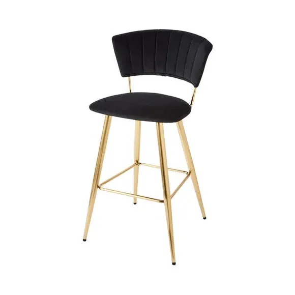 Bar Stool with Curved Back - Black, Velvet