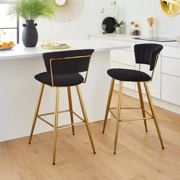 Bar Stool with Curved Back - Black, Velvet image