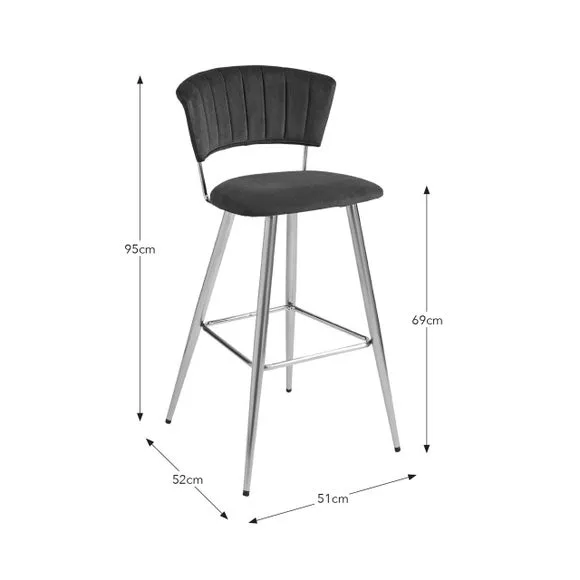 Bar Stool with Curved Back - Blue, Velvet