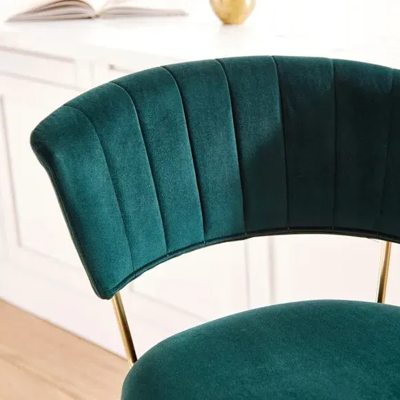 Bar Stool with Curved Back - Green, Velvet