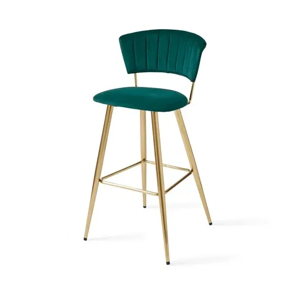 Bar Stool with Curved Back - Green, Velvet