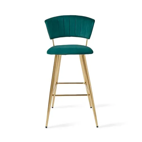 Bar Stool with Curved Back - Green, Velvet