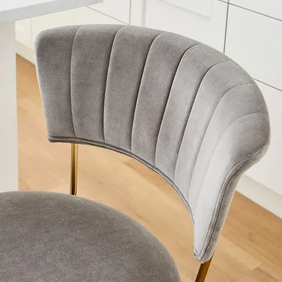 Bar Stool with Curved Back - Grey, Velvet