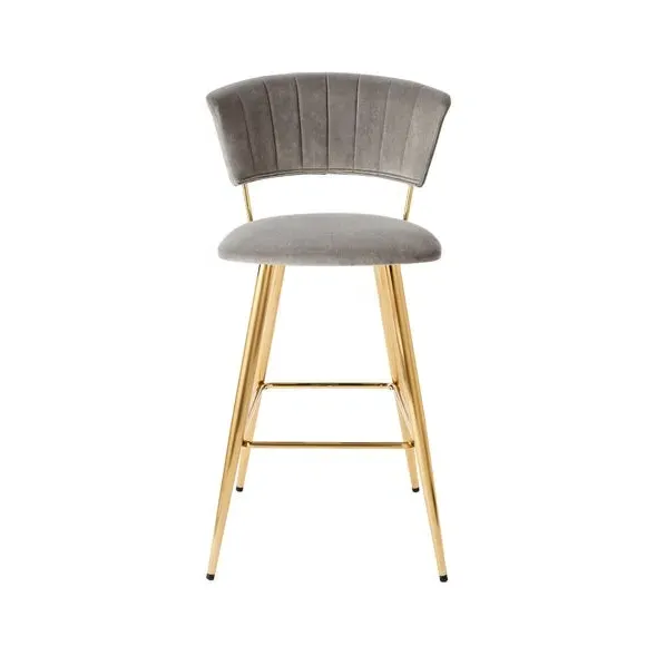 Bar Stool with Curved Back - Grey, Velvet