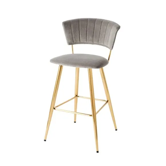 Bar Stool with Curved Back - Grey, Velvet