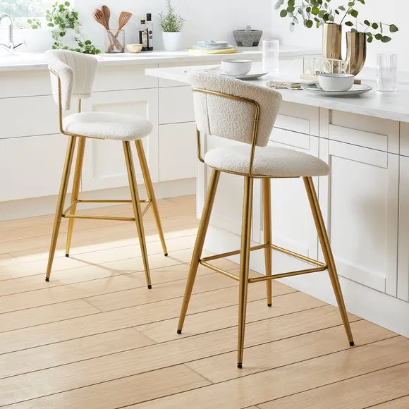 Bar Stool with Curved Back - Ivory, Boucle