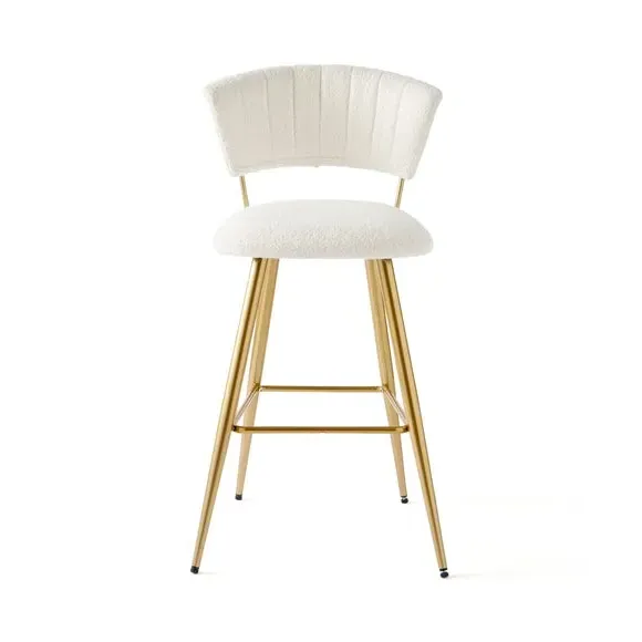 Bar Stool with Curved Back - Ivory, Boucle
